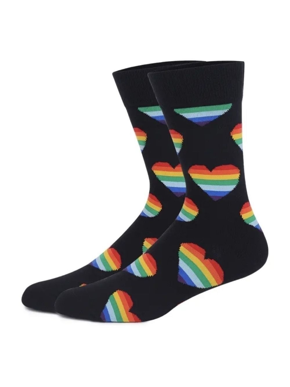 🌈Socks--Rainbow Hearts on Black, Unisex crew